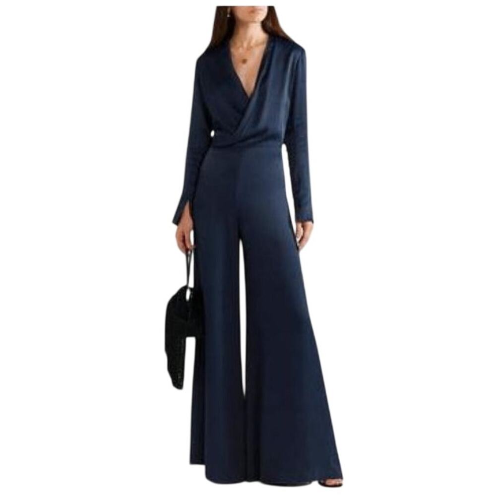 NWT Les Heroines Vanessa Cocchiaro Tina Wrap-Effect Satin Jumpsuit (FR 40 US 8) - Picture 2 of 16